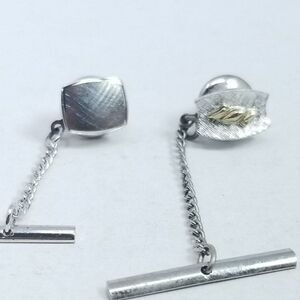 Vintage Set of 2 Silver Tone Tie Tack Pins, Swank, Square Shape, Estate